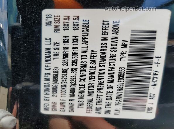 7FARW1H89JE035553 2018 HONDA CR-V Black VIN sticker view