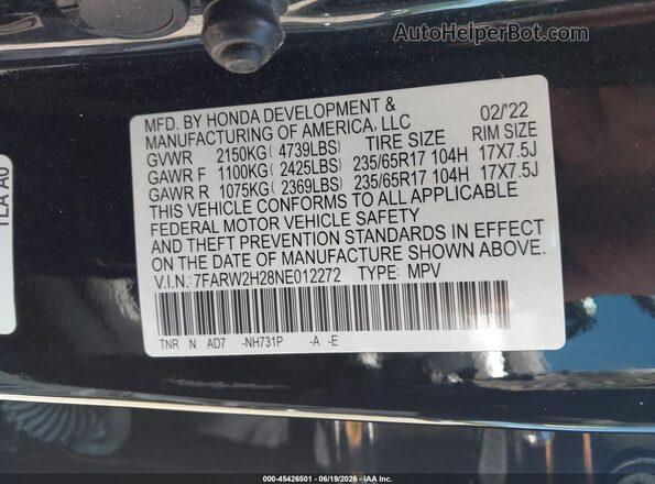 7FARW2H28NE012272 2022 HONDA CR-V Черный Вид подкапотного пространства