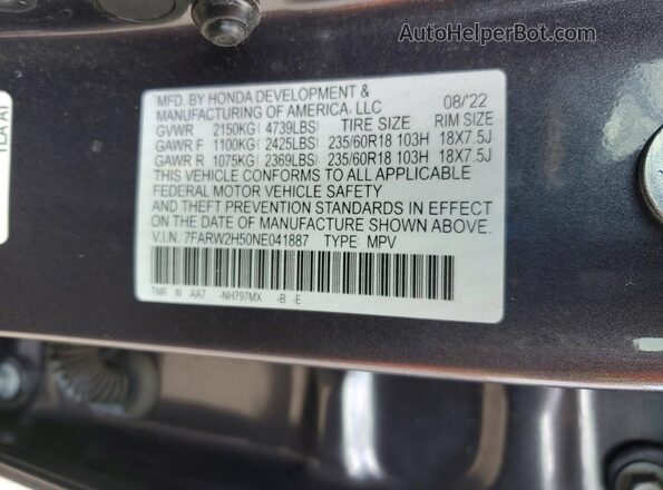7FARW2H50NE041887 2022 HONDA CR-V Silver VIN կոդի պիտակի տեսք