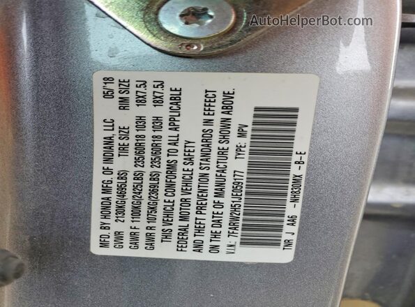 7FARW2H51JE059177 2018 HONDA CR-V Silver Vista de la etiqueta del VIN