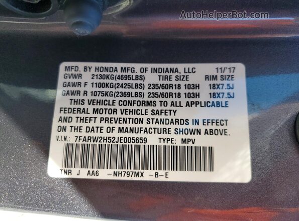 7FARW2H52JE005659 2018 HONDA CR-V Gray VIN կոդի պիտակի տեսք