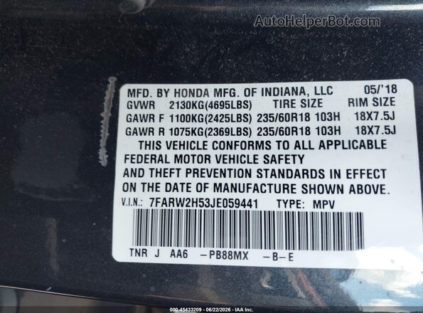 7FARW2H53JE059441 2018 HONDA CR-V Dark Blue Вид підкапотного простору