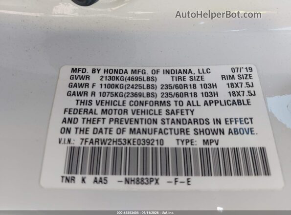 7FARW2H53KE039210 2019 HONDA CR-V Белый Вид подкапотного пространства