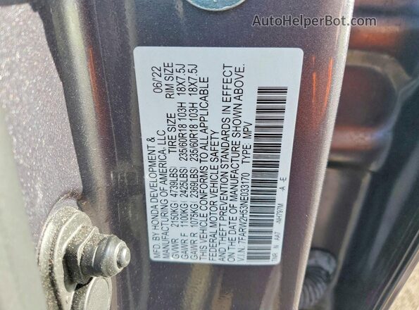 7FARW2H53NE033170 2022 HONDA CR-V Gray Vista de la etiqueta del VIN