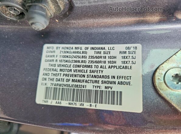 7FARW2H55JE083241 2018 HONDA CR-V Gray Engine compartment view