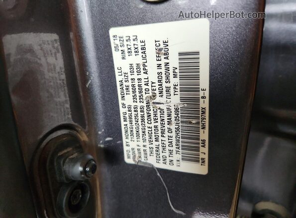 7FARW2H56JE054962 2018 HONDA CR-V Gray VIN կոդի պիտակի տեսք
