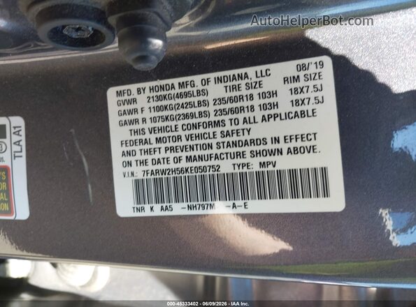 7FARW2H56KE050752 2019 HONDA CR-V Gray Widok komory silnika