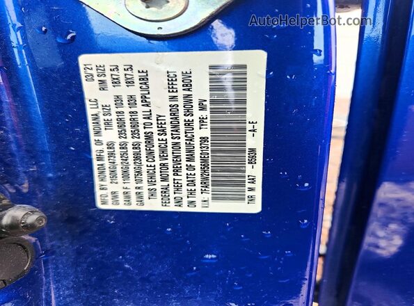7FARW2H56ME013798 2021 HONDA CR-V Blue VIN կոդի պիտակի տեսք