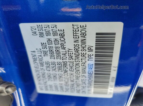 7FARW2H56ME014692 2021 HONDA CR-V Синий 