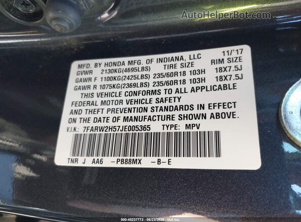 7FARW2H57JE005365 2018 HONDA CR-V Black Вид підкапотного простору