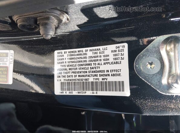 7FARW2H57KE021907 2019 HONDA CR-V Черный Вид подкапотного пространства
