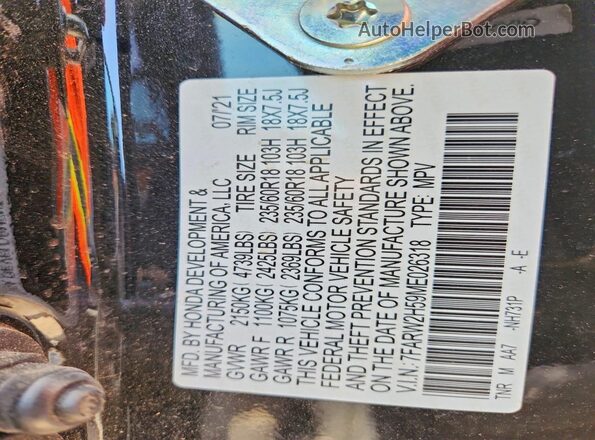 7FARW2H59ME026318 2021 HONDA CR-V Черный 