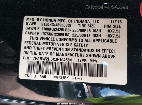 7FARW2H5XJE104584 2018 HONDA CR-V Beige Вид підкапотного простору