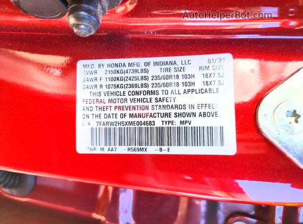 7FARW2H5XME004683 2021 HONDA CR-V Red 