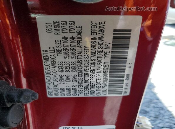 7FARW2H70ME022871 2021 HONDA CR-V Red 