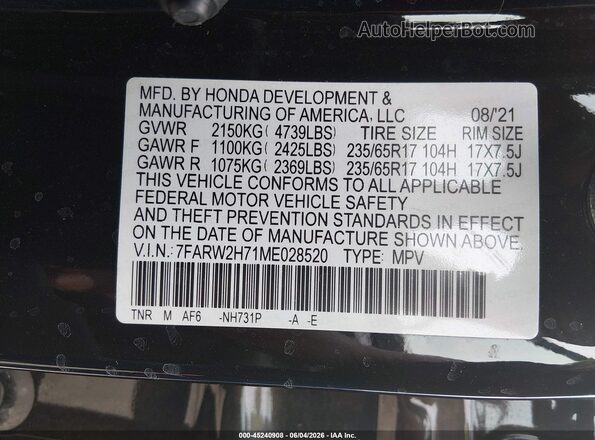 7FARW2H71ME028520 2021 HONDA CR-V Black Շարժիչի բաժամունքի տեսք