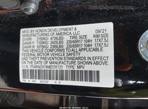 7FARW2H74ME035123 2021 HONDA CR-V Black Вид підкапотного простору