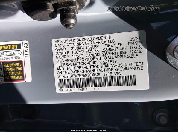 7FARW2H75ME030349 2021 HONDA CR-V Light Blue ძრავის განყოფილების ხედი
