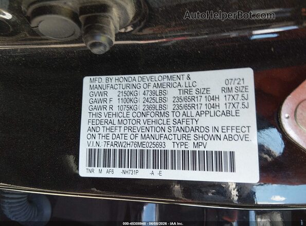 7FARW2H76ME025693 2021 HONDA CR-V Black Vista del compartimento del motor