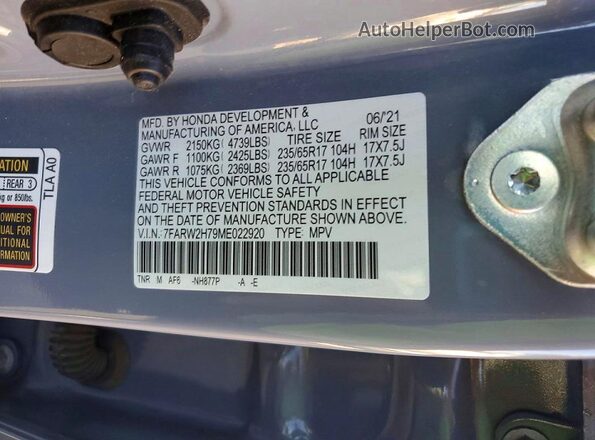 7FARW2H79ME022920 2021 HONDA CR-V Серый Вид наклейки с VIN-кодом