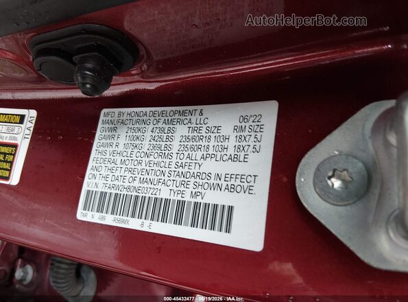 7FARW2H80NE037221 2022 HONDA CR-V Красный Вид подкапотного пространства