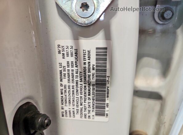 7FARW2H81LE015015 2020 HONDA CR-V White Vista de la etiqueta del VIN