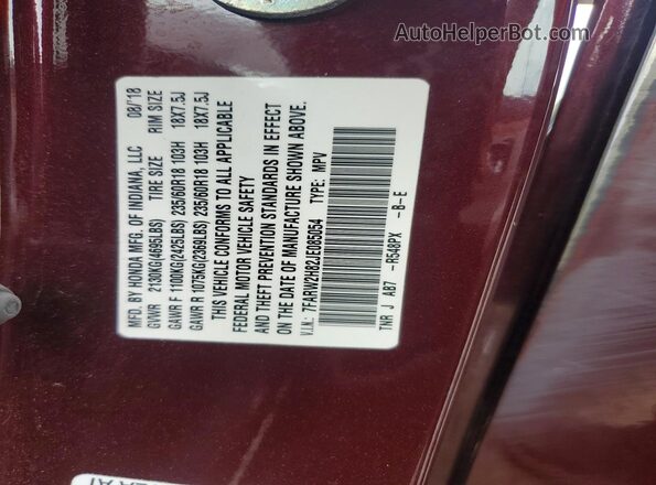 7FARW2H82JE085054 2018 HONDA CR-V Burgundy Widok wnętrza 360 stopni
