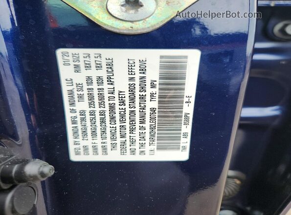 7FARW2H82LE007649 2020 HONDA CR-V Blue 