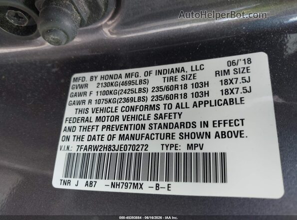7FARW2H83JE070272 2018 HONDA CR-V Gray Вид підкапотного простору