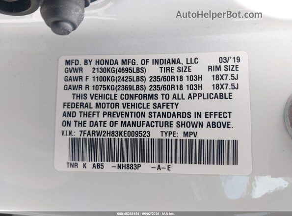 7FARW2H83KE009523 2019 HONDA CR-V White Вид підкапотного простору