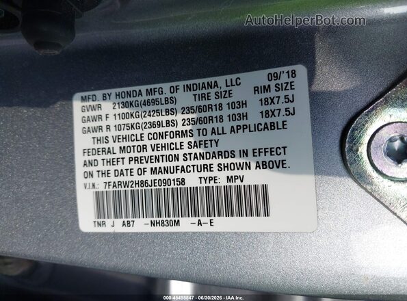 7FARW2H86JE090158 2018 HONDA CR-V Silver Vista del compartimento del motor