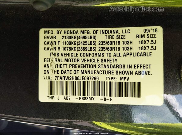 7FARW2H86JE097269 2018 HONDA CR-V Blue 