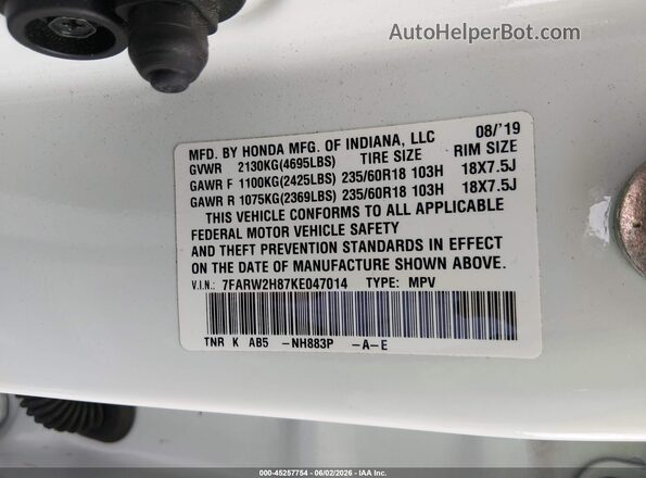 7FARW2H87KE047014 2019 HONDA CR-V White Engine compartment view