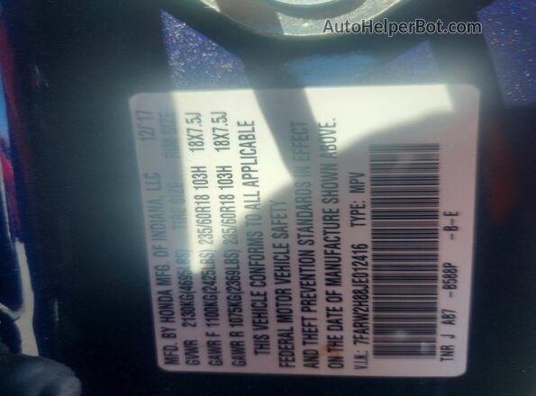 7FARW2H88JE012416 2018 HONDA CR-V Blue Vista del compartimento del motor