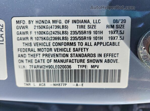 7FARW2H90LE020036 2020 HONDA CR-V Blue 