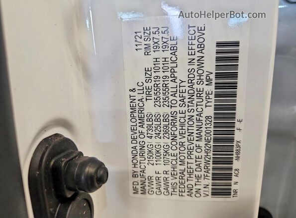 7FARW2H92NE001328 2022 HONDA CR-V White Widok naklejki z numerem VIN