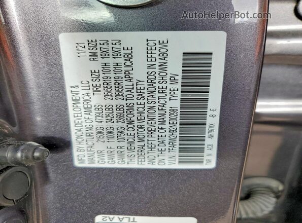 7FARW2H92NE002981 2022 HONDA CR-V Gray VIN sticker view