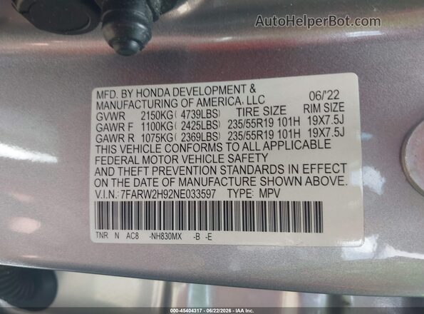 7FARW2H92NE033597 2022 HONDA CR-V Silver Engine compartment view