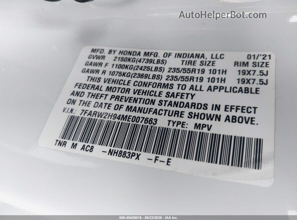 7FARW2H94ME007663 2021 HONDA CR-V White Вид підкапотного простору