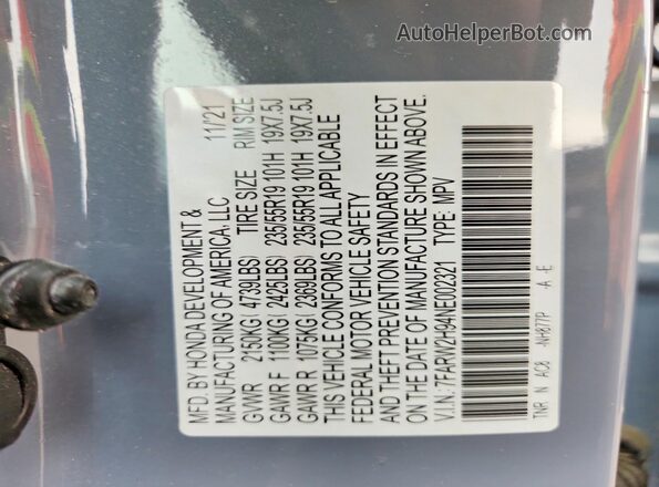 7FARW2H94NE002321 2022 HONDA CR-V Blue 360 interior view