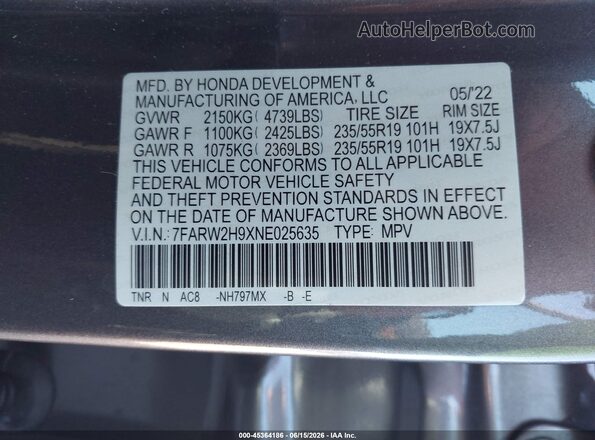 7FARW2H9XNE025635 2022 HONDA CR-V Gray Вид підкапотного простору