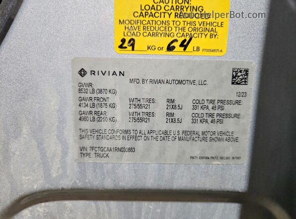 7FCTGCAA1RN030863 2024 RIVIAN R1T Silver Vista interior de 360 grados