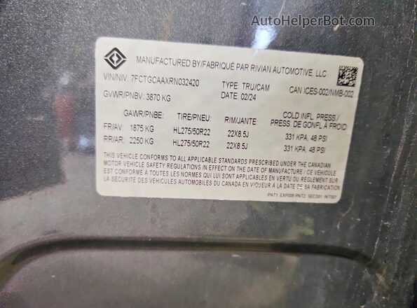 7FCTGCAAXRN032420 2024 RIVIAN R1T Gray Engine compartment view