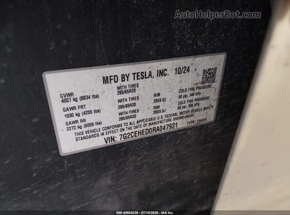7G2CEHED0RA047921 2024 TESLA CYBERTRUCK Серебряный Вид подкапотного пространства