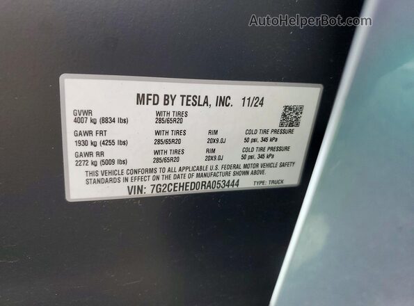 7G2CEHED0RA053444 2024 TESLA CYBERTRUCK Blue VIN sticker view