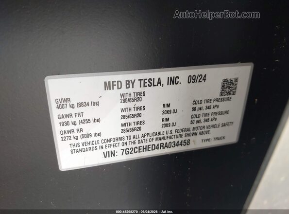 7G2CEHED4RA034458 2024 TESLA CYBERTRUCK Silver Շարժիչի բաժամունքի տեսք