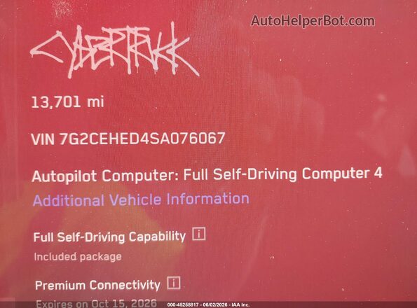 7G2CEHED4SA076067 2025 TESLA CYBERTRUCK Черный 