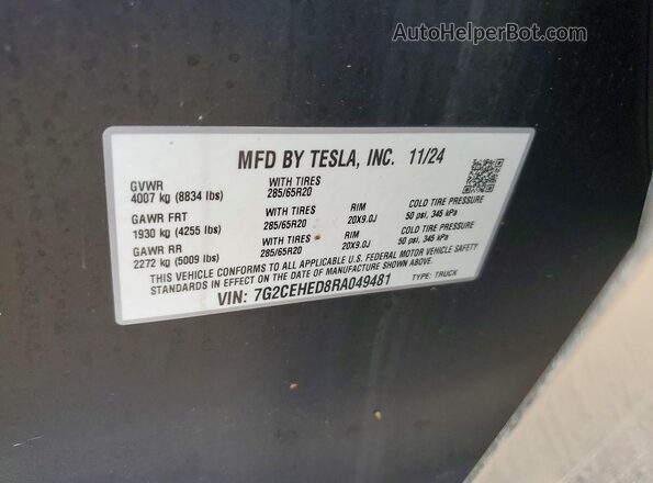 7G2CEHED8RA049481 2024 TESLA CYBERTRUCK Silver Շարժիչի բաժամունքի տեսք