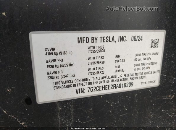 7G2CEHEE2RA016209 2024 TESLA CYBERTRUCK Черный Вид подкапотного пространства
