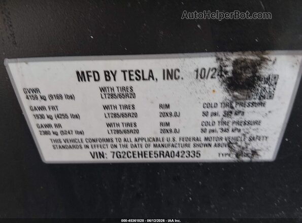 7G2CEHEE5RA042335 2024 TESLA CYBERTRUCK Black Widok komory silnika